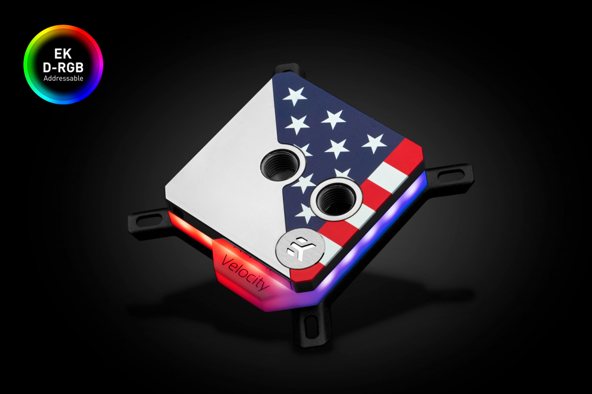 EK-Quantum Velocity Honor D-RGB - Black Nickel + Stars & Stripes