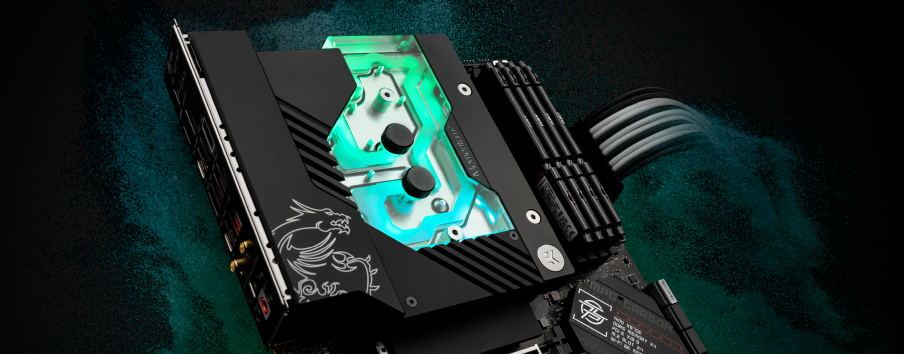 MSI MPG X670E motherboard with a monoblock water-cooling MSI MPG X670E motherboard with a monoblock water-cooling