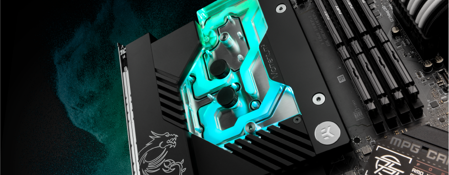 MSI MPG X670E motherboard with a monoblock water-cooling MSI MPG X670E motherboard with a monoblock water-cooling