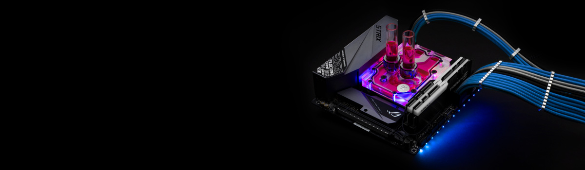 EK-Momentum Z390-I ROG Strix monoblock with D-RGB lit