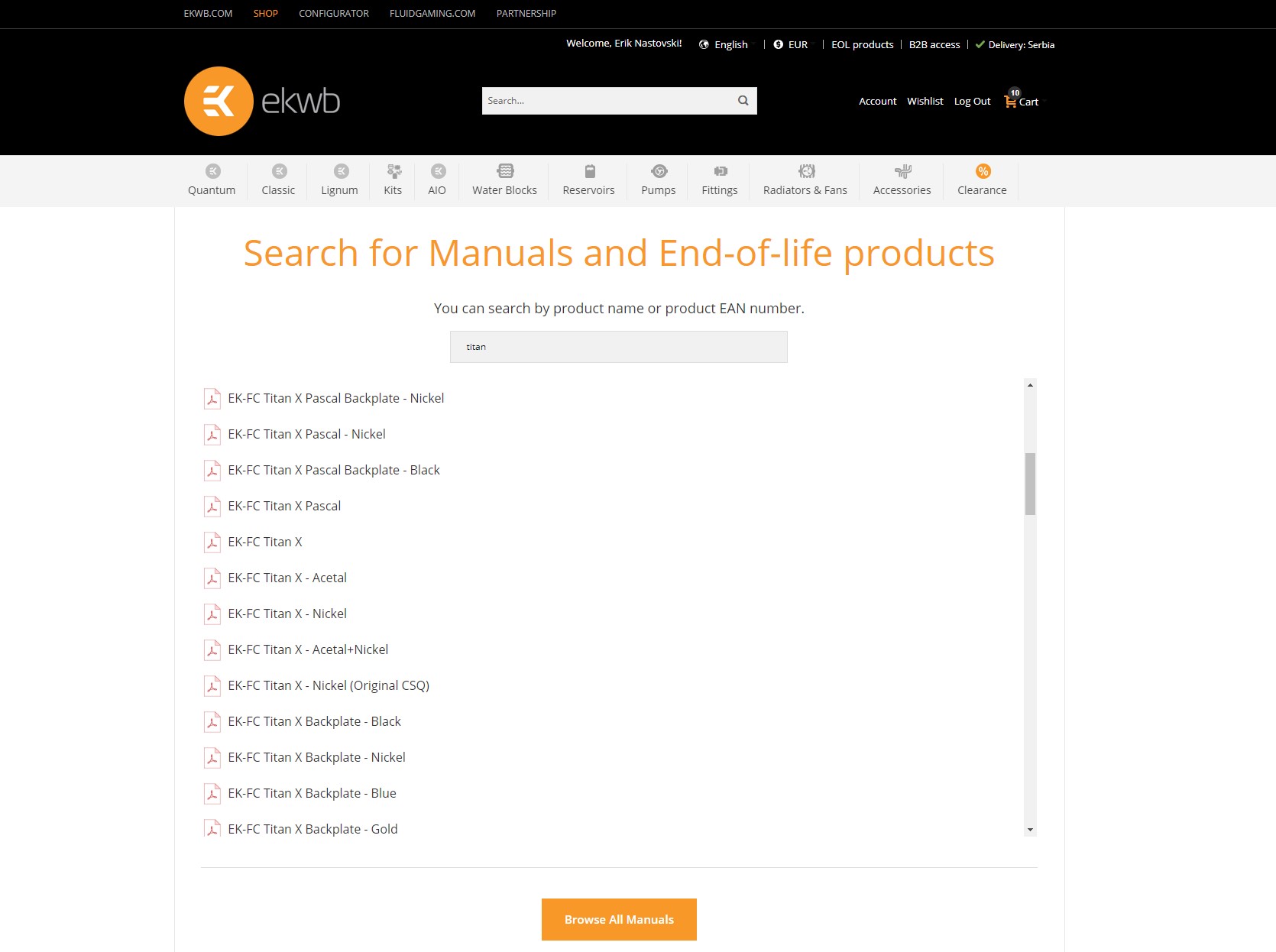 search EK manuals EoL