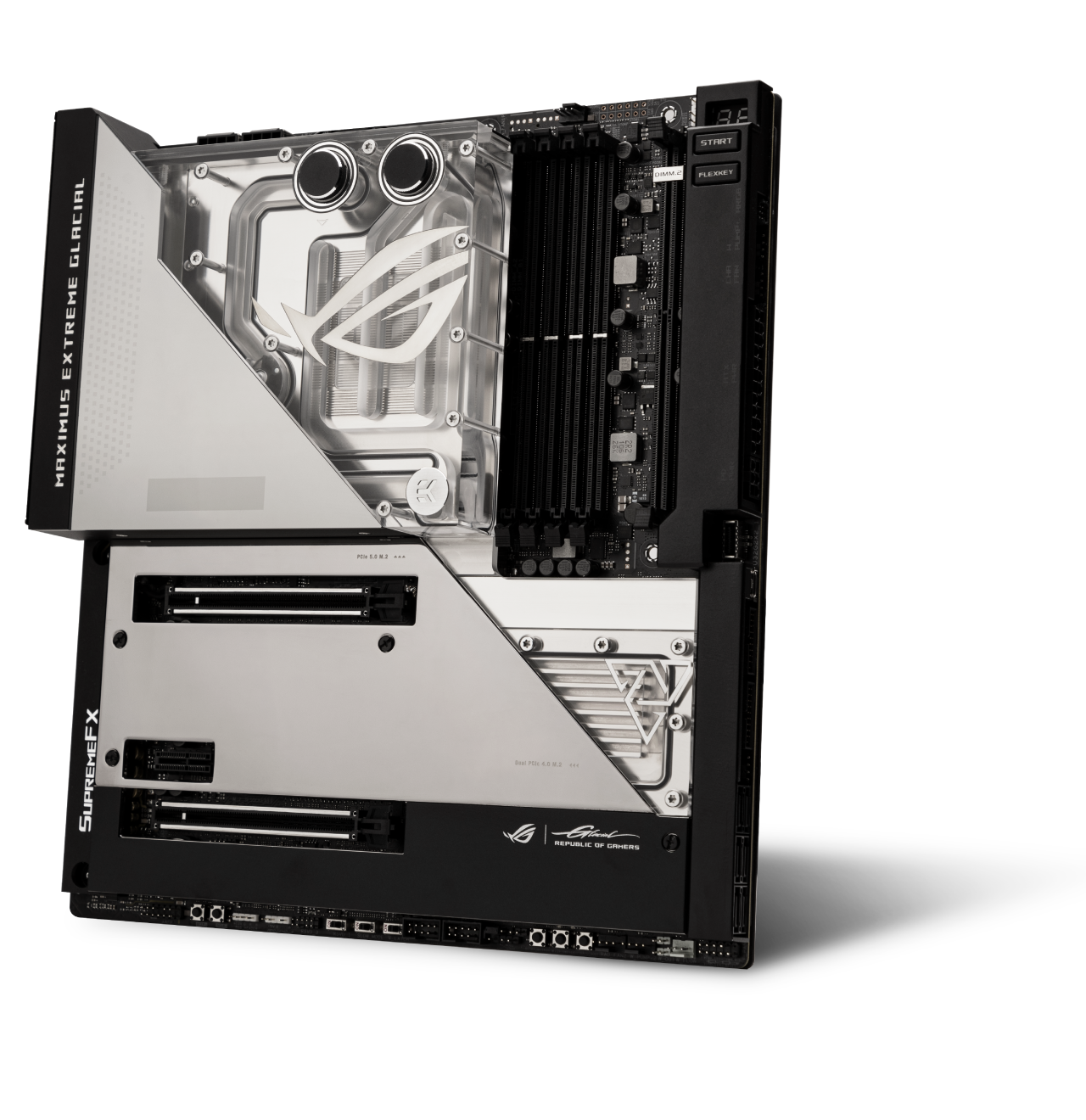 signature ultrablock design on the ASUS ROG Maximus Z690 Extreme Glacial