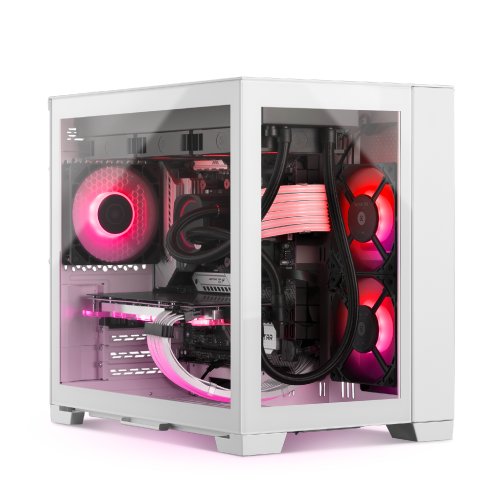 White EK Fluid Gaming Battle gaming PC with EK-FG AIO Plus 360mm CPU and GPU Liquid-Cooler