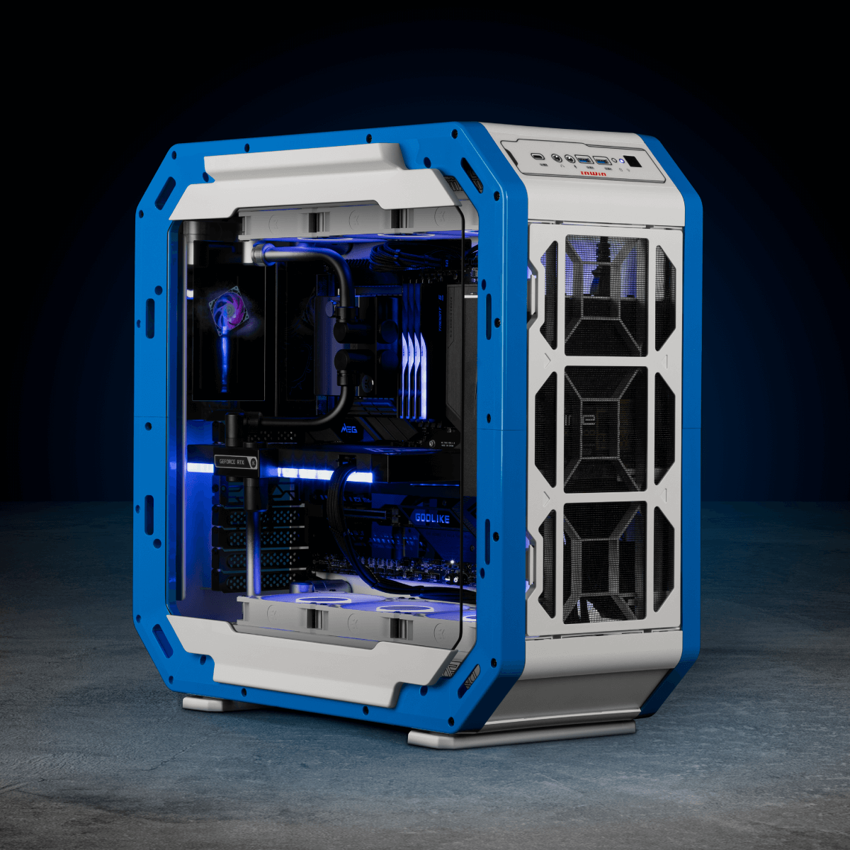 The “Blue Hoodlum” liquid-cooled build by EK’s Attila Gobor for EK CES 23 Expo