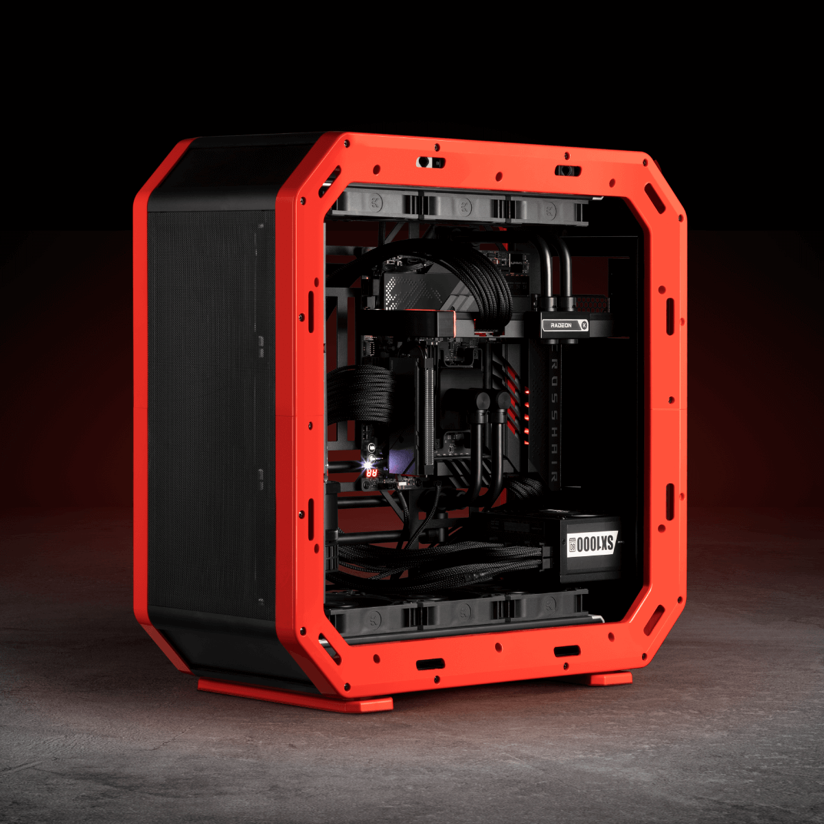 The “Red Revenge” liquid-cooled build by EK’s Joe Robey for EK CES 23 Expo