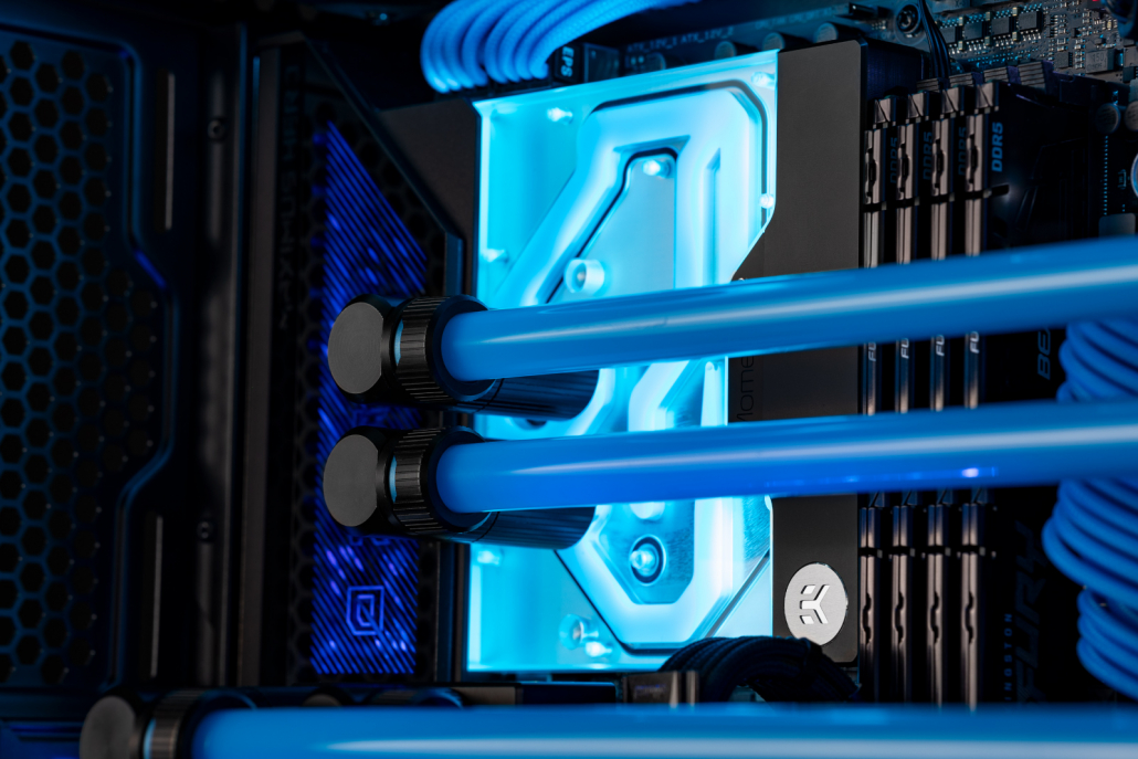 A CPU Water Block installed in a Gaming PC