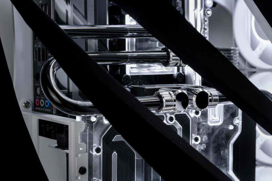 Black Clear premixed coolant flowing through a custom liquid-cooled gaming PC