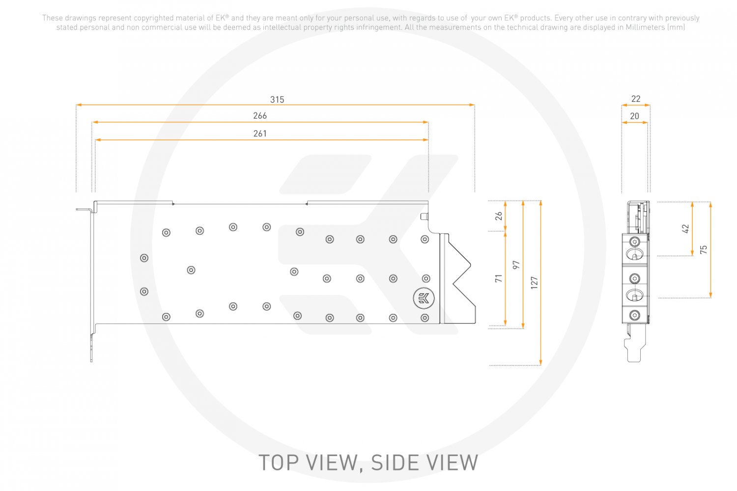 EK-Pro H200 Water Block Technical Drawing